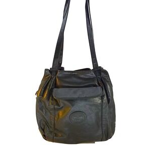 Vintage Cypress Woods‎ Forest Green Bucket Bag Faux Leather Drawstring